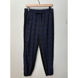 Athleta Brooklyn Ankle Pants Navy Black Snake Print Pull-On Drawstring Waist 6